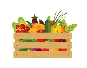 wooden box with vegetables