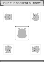 Find the correct shadow Rhinoceros face. Worksheet for kids