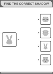Find the correct shadow Rabbit face. Worksheet for kids