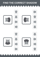 Find the correct shadow Rhinoceros face. Worksheet for kids