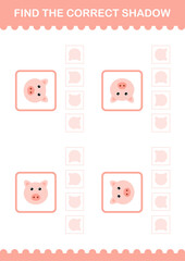 Find the correct shadow Pig face. Worksheet for kids