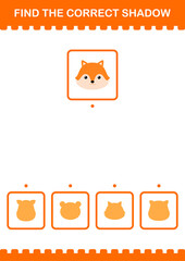 Find the correct shadow Fox face. Worksheet for kids