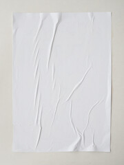 Blank white wheatpaste glued paper poster mockup on white wall background