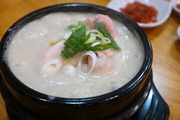 Korean chicken dish stuffed with ginseng and glutinous rice and boiled
