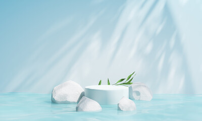 Obraz na płótnie Canvas podium on the water for product presentation. Natural beauty pedestal, relaxation and health, 3d illustration.
