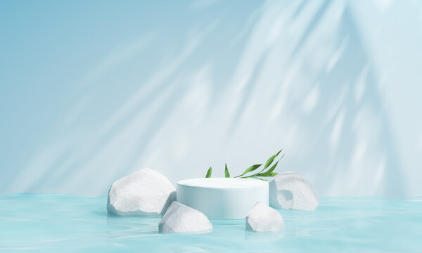 podium on the water for product presentation. Natural beauty pedestal, relaxation and health, 3d illustration.