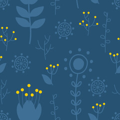 Seamless pattern with hand-drawn plants