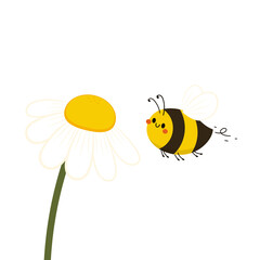 Bee cartoon and Flower isolated on white background vector illustration. Cute cartoon character. Cube Bee vector.