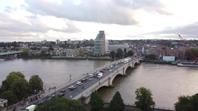 Aerial view of Putney Bridge with Fulham in the background. London Great Britain