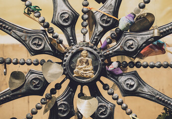 Details and fragments of old traditional buddhist temple in Thailand