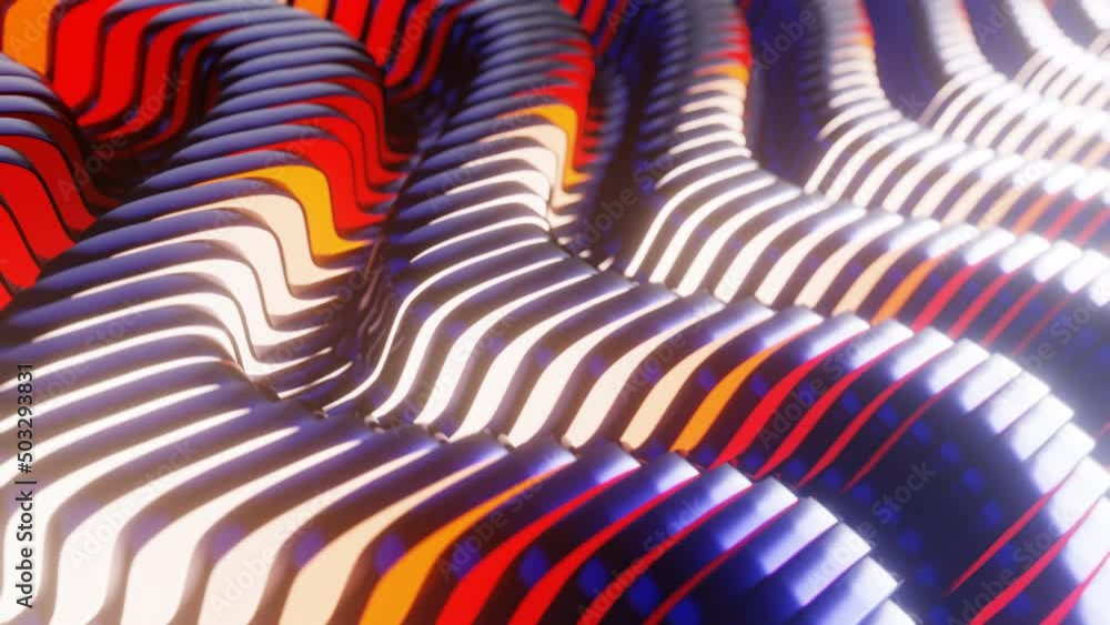 Poster abstract animated 3d waving multicolor matalllic texture. seamless loop.