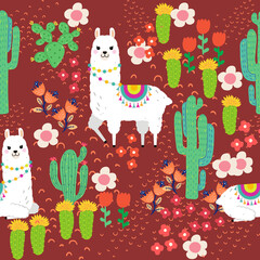 Seamless pattern with alpaca and peyote