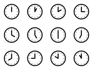 シンプルな時計アイコンの12時間セット