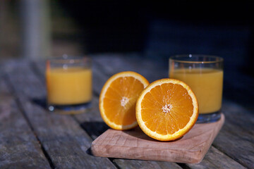 Fresh orange juice with fresh orange. European Breakfast. High quality photo