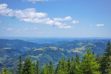 View of the mountains with beautiful clouds on the way  to the Pysanyj stone.Carpathians