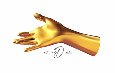 3D gold human hand gesture. Opened palm. Realistic metal render.