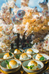 ice cream on plate, sakura bacground