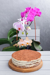 home made cake with flower background