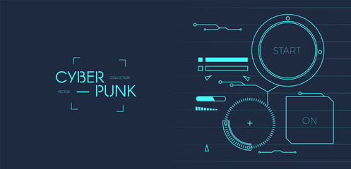 Hi tech geometric background with motherboard and interface elements. Connection system. Futuristic cyberpunk design. Big data.