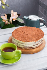 home made cake with flower background