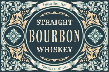 Bourbon Whiskey - ornate vintage decorative label