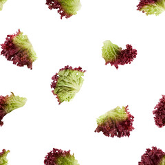 Red salad, lettuce leaf, lollo rosso isolated on white background, SEAMLESS, PATTERN