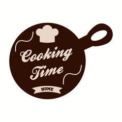 Cooking Time. Kitchen poster. Kitchen wall decor, sign, quote. Poster for kitchen design with frying pan and calligraphy lettering text Cooking Time