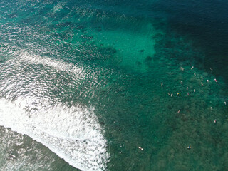 Ocean, surfers, and waves in Costa Rica
