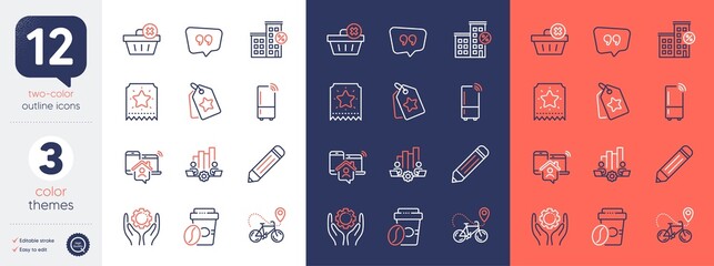 Set of Loyalty tags, Bike delivery and Refrigerator line icons. Include Loan house, Employee hand, Loyalty ticket icons. Quote bubble, Work home, Teamwork chart web elements. Vector