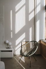 Aesthetic elegant modern stylish living room interior design concept. Cozy bright Scandinavian...