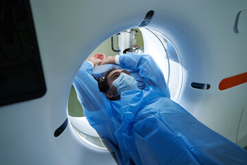 Afro American man doing spectroscopy in hospital