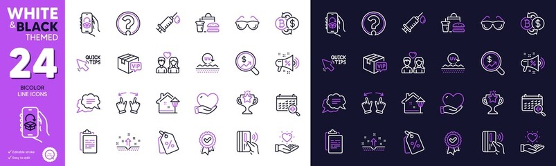 Quick tips, Hold heart and Uv protection line icons for website, printing. Collection of Street light, Clipboard, Couple love icons. Question mark, Eyeglasses, Delivery app web elements. Vector