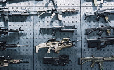 Collection of rifles and carbines on the wall - obrazy, fototapety, plakaty
