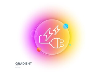 Electricity plug line icon. Gradient blur button with glassmorphism. Energy type for battery sign. Lightning bolt symbol. Transparent glass design. Electricity plug line icon. Vector