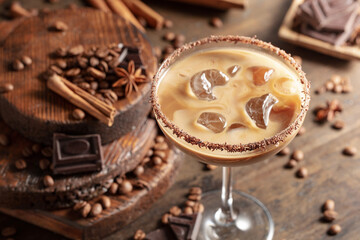 Cream and coffee cocktail with ice.