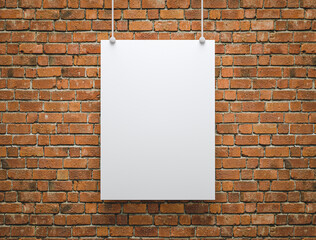 3D illustration. Mockup of a blank poster hanging on a wall
