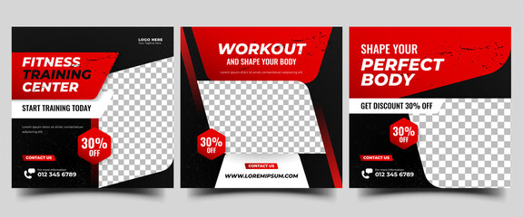 Set of Social media post template for gym, fitness and workout promotion.