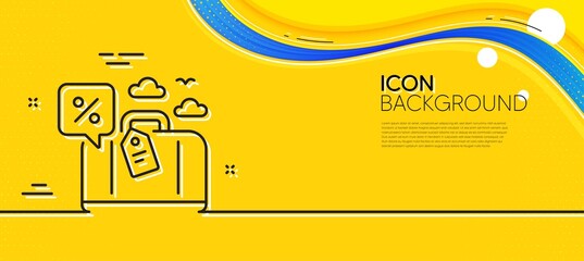 Naklejka na ściany i meble Travel loan percent line icon. Abstract yellow background. Trip discount sign. Credit percentage symbol. Minimal travel loan line icon. Wave banner concept. Vector