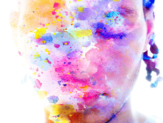 Paintography. Portrait of a man with a painting depicting an emotional state