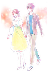 デートする男女　ニコニコ