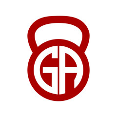Initial GA logo with metallic white and red kettlebell