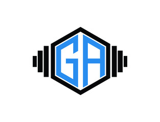 Initial GA logo with black and blue barbell