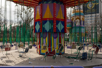 Carousel for children during war in Ukraine shot by Russian soldiers