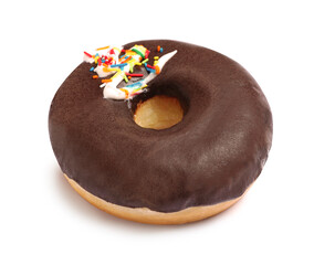 Sweet delicious glazed donut on white background