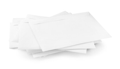 Stack of paper letters on white background
