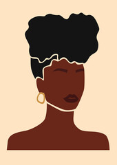 Afro Woman portrait with curly hair. Abstract Afro American Portrait. 