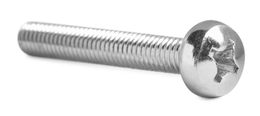One metal machine screw bolt isolated on white