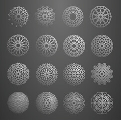 Islamic ornament vector, persian motiff. 3d ramadan islamic round pattern elements. Geometric circular ornamental arabic symbol vector. Gold background