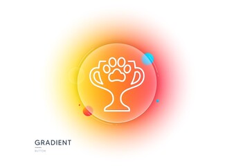 Dog competition line icon. Gradient blur button with glassmorphism. Pets award sign. Champion winner cup symbol. Transparent glass design. Winner cup line icon. Vector