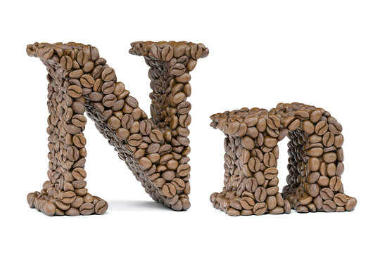 Letter N from coffee bean isoilated on white. Coffee alphabet font.